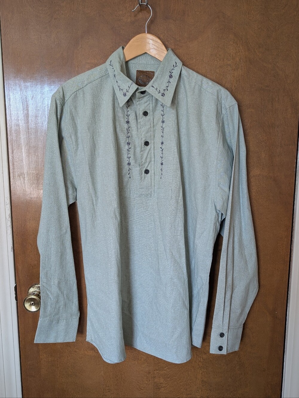 Wahoo Wah Maker True West Green Collared Embroidered Cotton Western Shirt